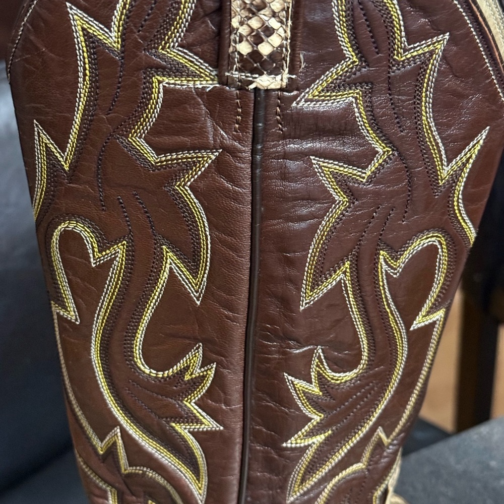 Dan Post Brown Cream Python Snake leather western… - image 8